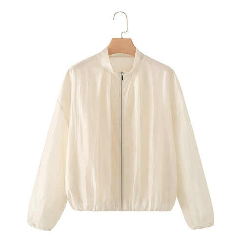 Damen Transparente Leichte Sommer-Blousonjacke mit Stehkragen und elastischem Saum Drune