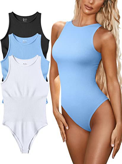 Damen nahtloser Badesuit mit sportlichem Schnitt und rippstrukturiertem Design Drune