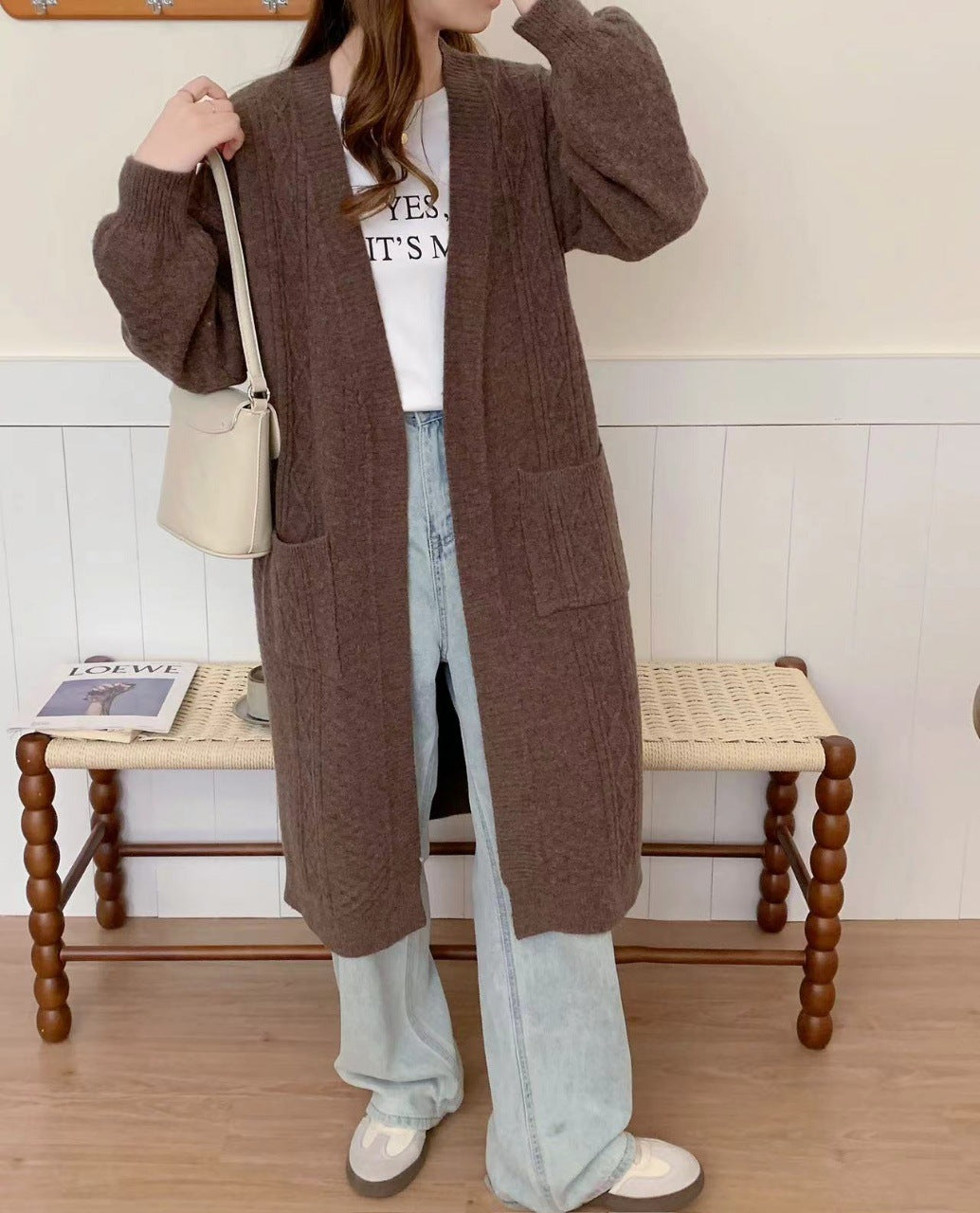 Damen Kuschelige Strickjacke mit Kabelmuster Drune