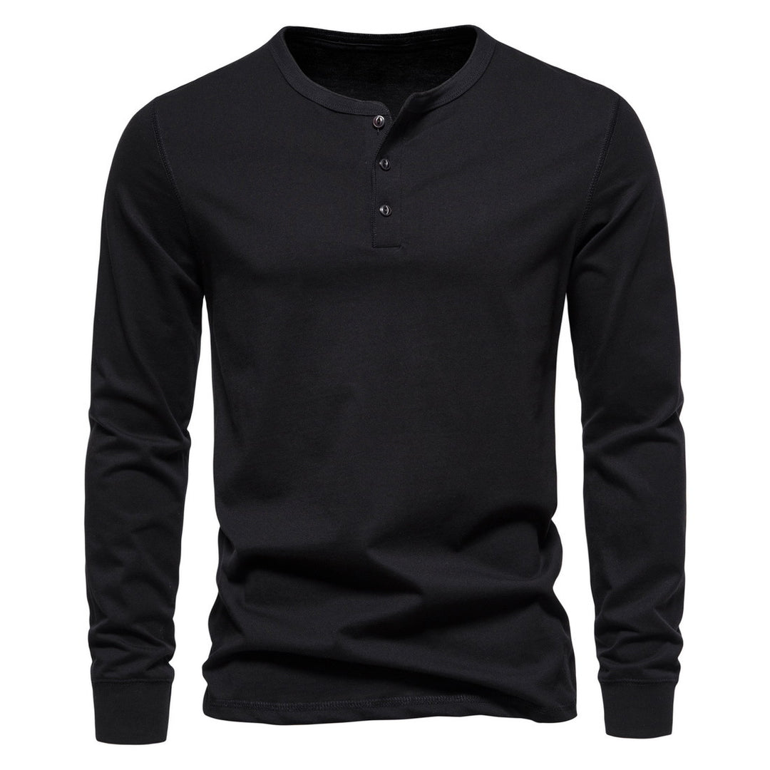Herren Langärmliges Henley‑Shirt aus Baumwollmix mit dreifacher Knopfleiste und schmaler Silhouette Drune