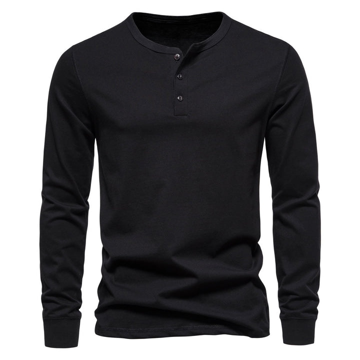 Herren Langärmliges Henley‑Shirt aus Baumwollmix mit dreifacher Knopfleiste und schmaler Silhouette Drune