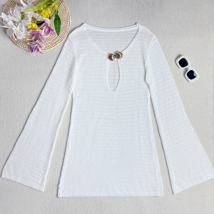 Damen Strickkleid mit tiefem V-Ausschnitt und dekorativem Details Drune