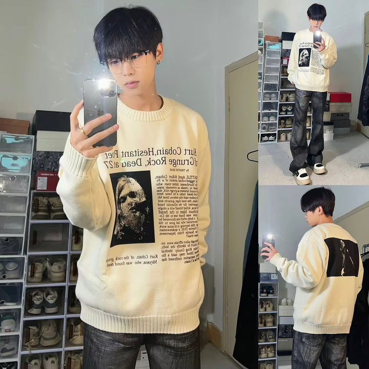 Herren Lässiger Oversized Pullover mit grafischem Print Drune