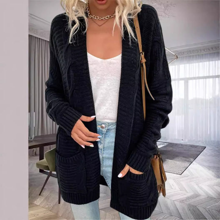 Damen Grobstrick-Cardigan mit strukturierten Ärmeln und tiefen Taschen Drune