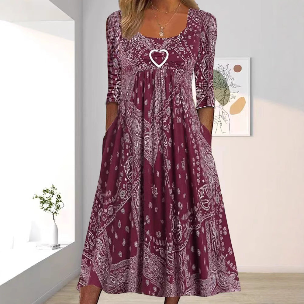 Damen nan Maxikleid mit Paisley-Bandana-Muster, Empire‑Naht, gerafftem Unterbrustbereich und Eingrifftaschen Drune