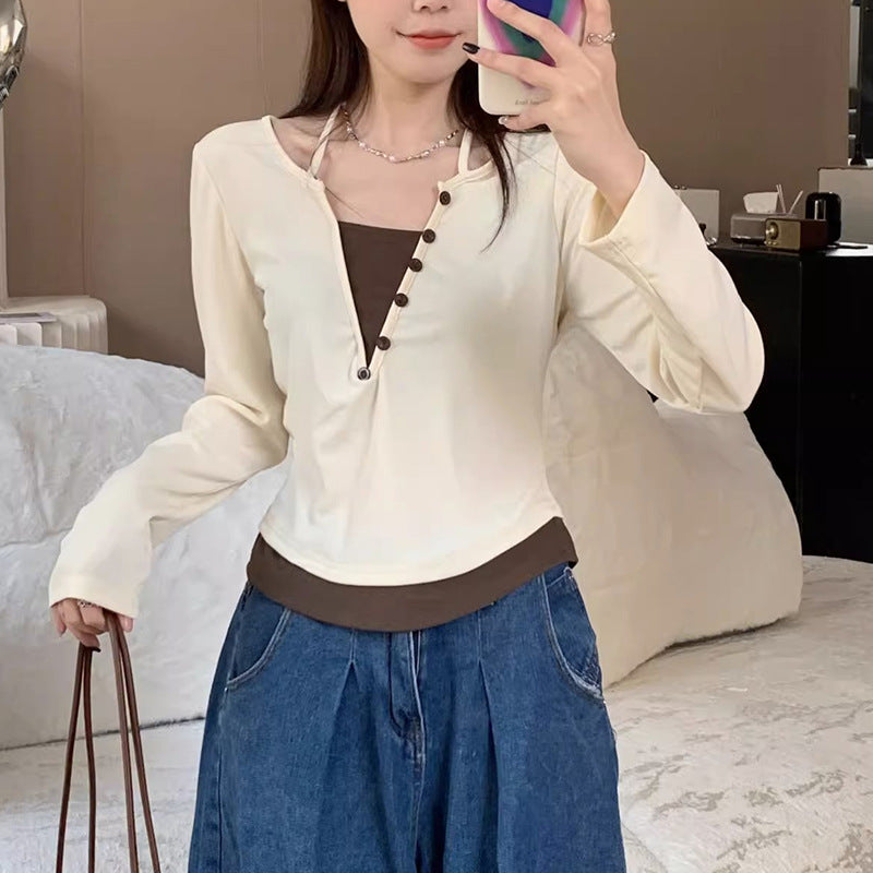 Damen Langarmshirt mit modernem Knopfleistentwurf und lässigem Schnitt Drune