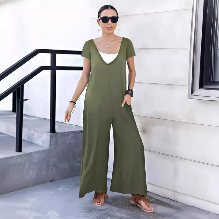 Damen Fließender Jumpsuit mit praktischen Taschen und V-Ausschnitt Drune