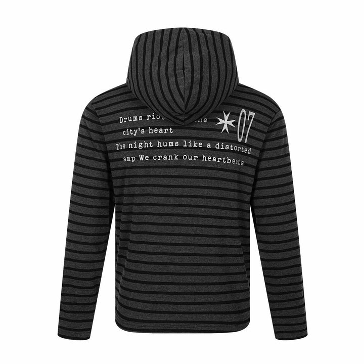 Unisex Gestreifter Halfzip-Pullover mit Stehkragen und typografischem Frontprint Drune