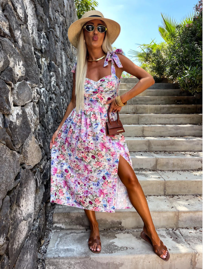 Damen Elegantes Maxikleid mit Schleifen-Trägern Drune