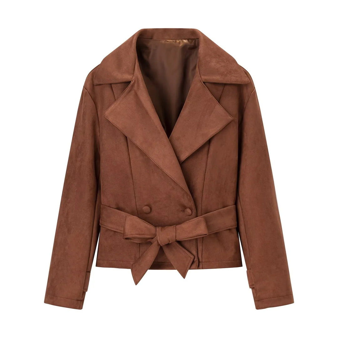 Damen elegante Wildlederjacke mit taillierbarem Gürtel Drune