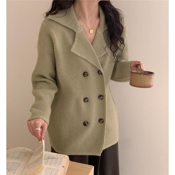 Damen elegante Strickjacke mit doppelter Knopfleiste und lässigem Schnitt Drune