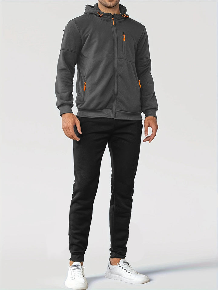 Herren technische Kapuzenjacke mit durchgehendem Frontreißverschluss, Brusttasche mit Reißverschluss und elastischen Bündchen Drune