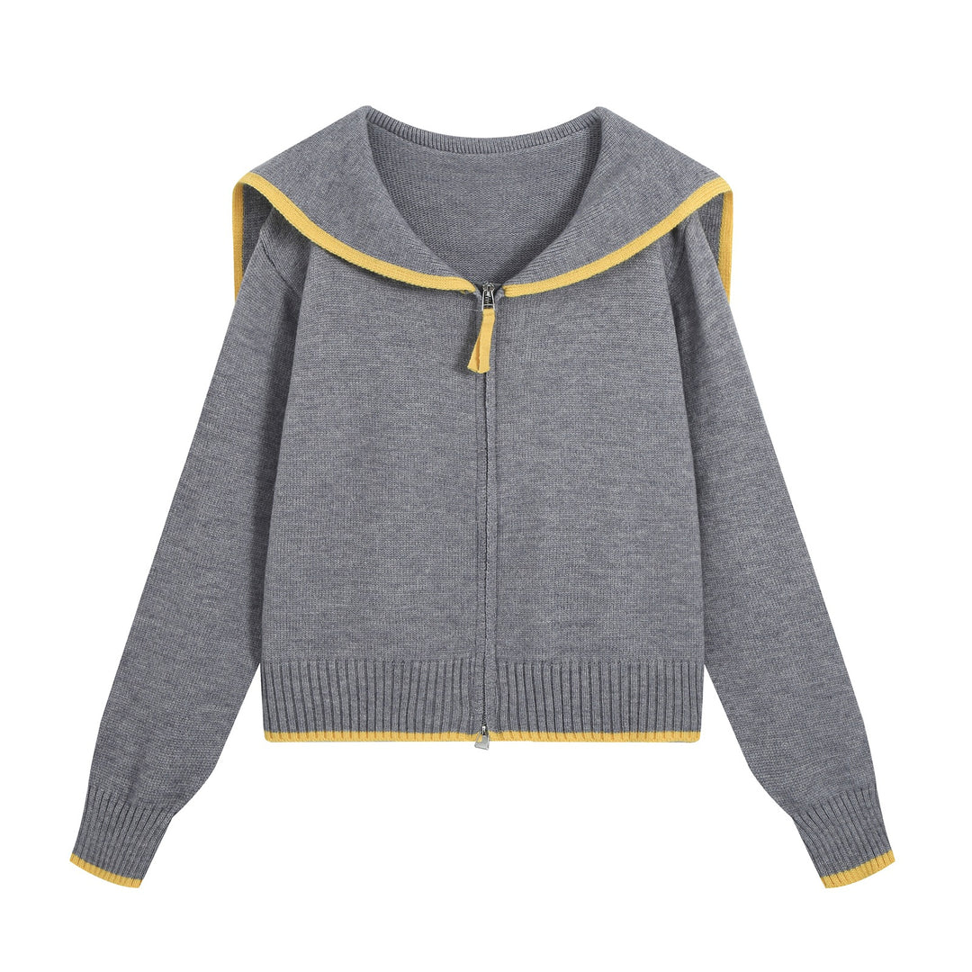 Damen Strick-Cardigan mit Matrosenkragen und Kontrastkanten Drune