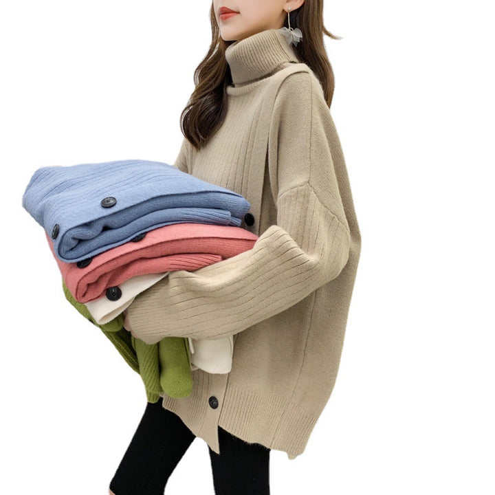 Damen Kuscheliger Stehkragenpullover mit Knopfdetail Drune