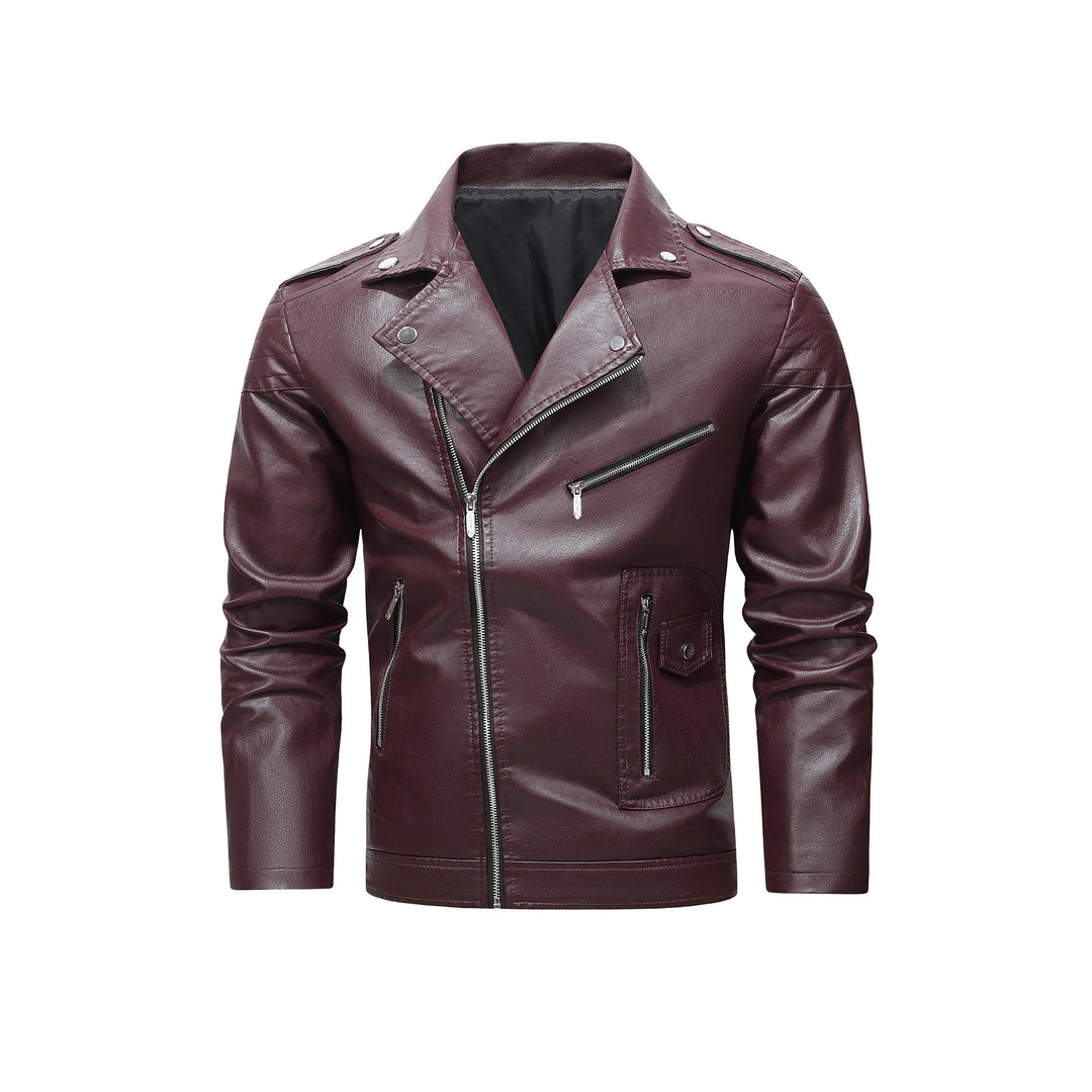 Herren Bikerjacke aus Kunstleder mit asymmetrischem Reißverschluss und gesteppter Schulterpartie Drune