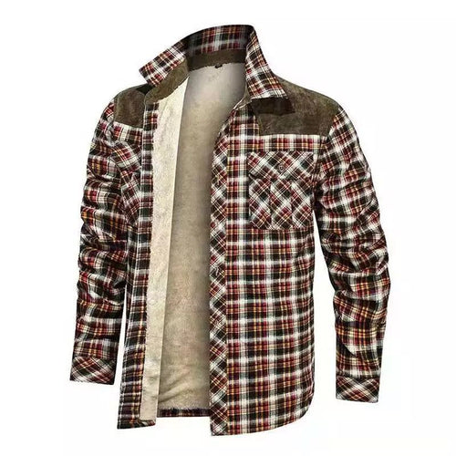 Herren Kariertes Flanell‑Hemdjacke mit Teddyfutter und Velours‑Schulterbesatz Drune