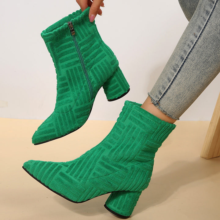 Damen Texturierte Ankleboots mit spitzer Schuhspitze und Blockabsatz Drune