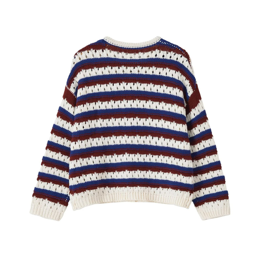 Damen Locker gestrickte Ajour-Cardigan mit Knopfleiste Drune