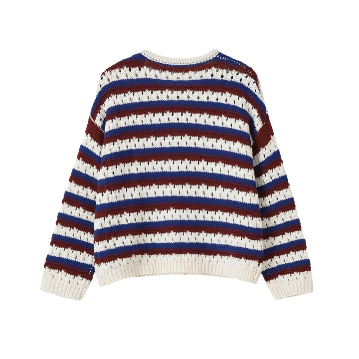 Damen Locker gestrickte Ajour-Cardigan mit Knopfleiste Drune