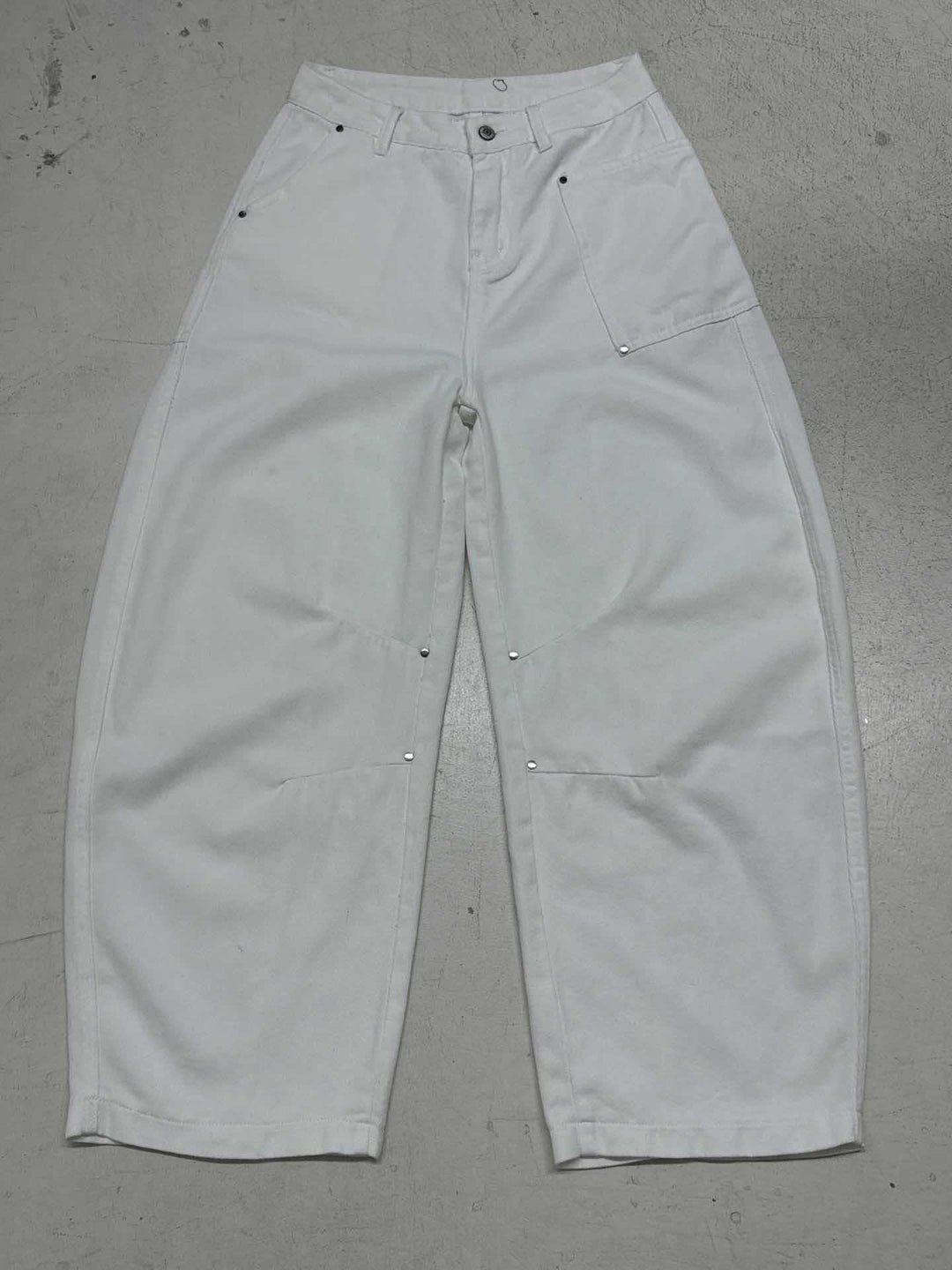 Damen nan weite Highwaist-Canvas-Hose im Carpenter‑Stil mit hohem Bund und aufgesetzten Taschen Drune