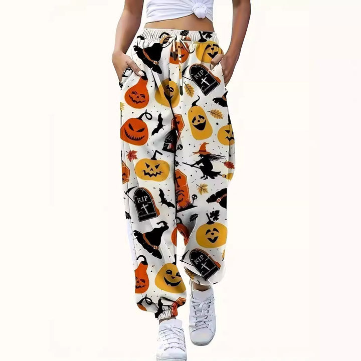 Damen Freizeithosen mit Halloween-Motiv und elastischem Bund Drune