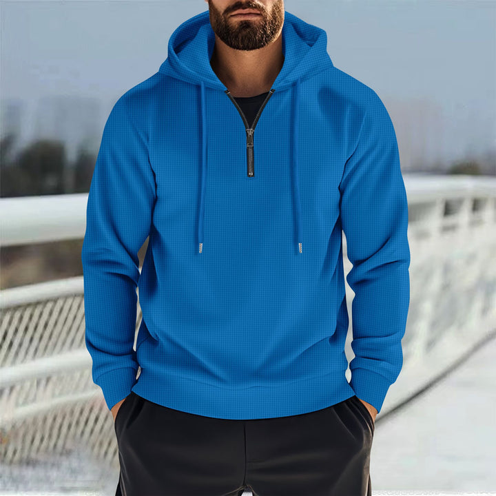 Herren Sportlicher Kapuzenpullover mit kurzem Reißverschluss und atmungsaktiven Einsätzen Drune