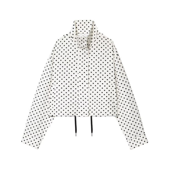 Damen Gepunktete Cropped-Übergangsjacke mit Funnelkragen und Tunnelzug Drune