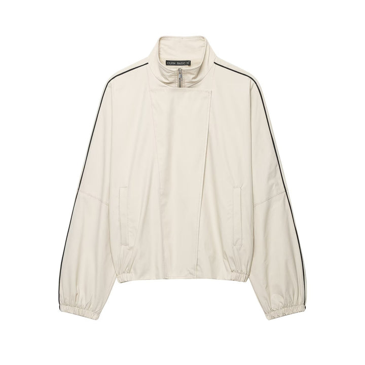 Damen Cropped-Bomberjacke im Boxy‑Schnitt mit Stehkragen, elastischem Saum und Kontrastpaspel Drune