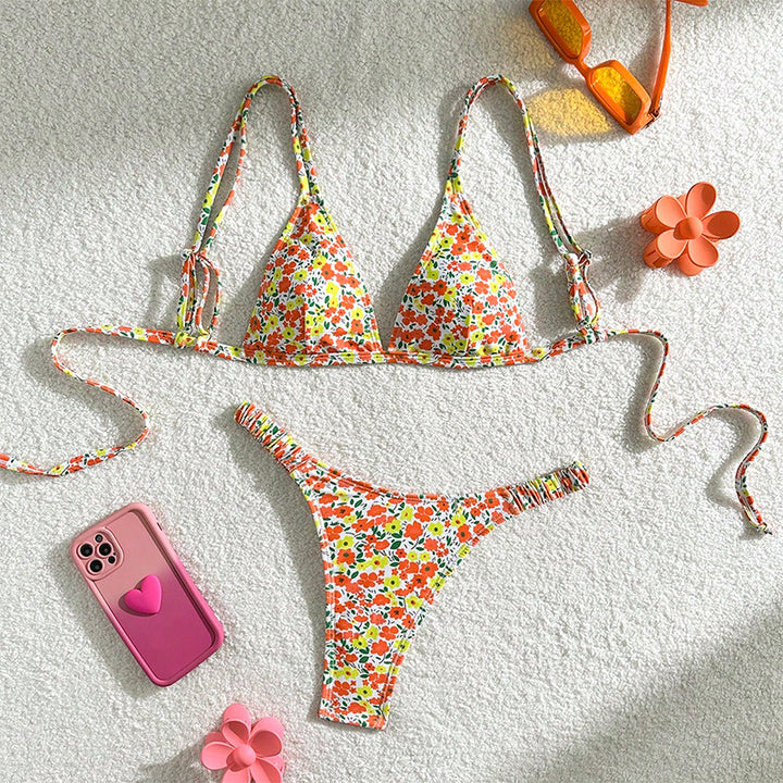 Damen Triangel-Bikini mit verstellbaren Trägern und floralen Mustern Drune