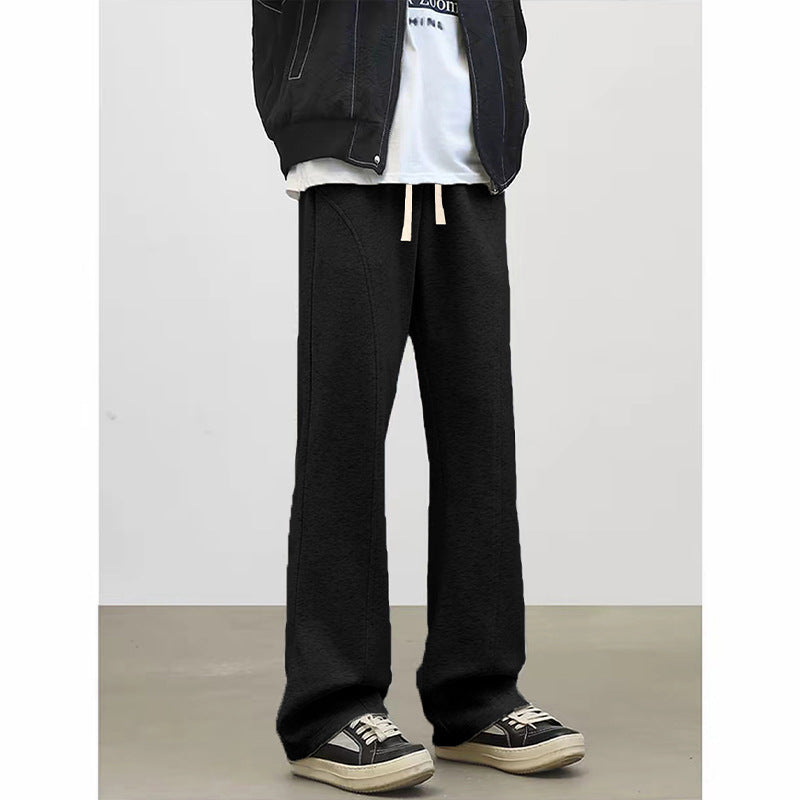 Herren Locker geschnittene Fleece-Loungehose mit weitem Bein, Tunnelzug und Ziernähten Drune