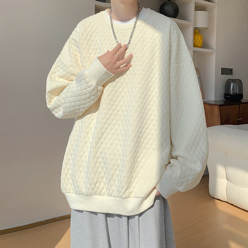 Herren Oversize-Quilt-Sweatshirt mit Rautenmuster und gerippten Bündchen Drune