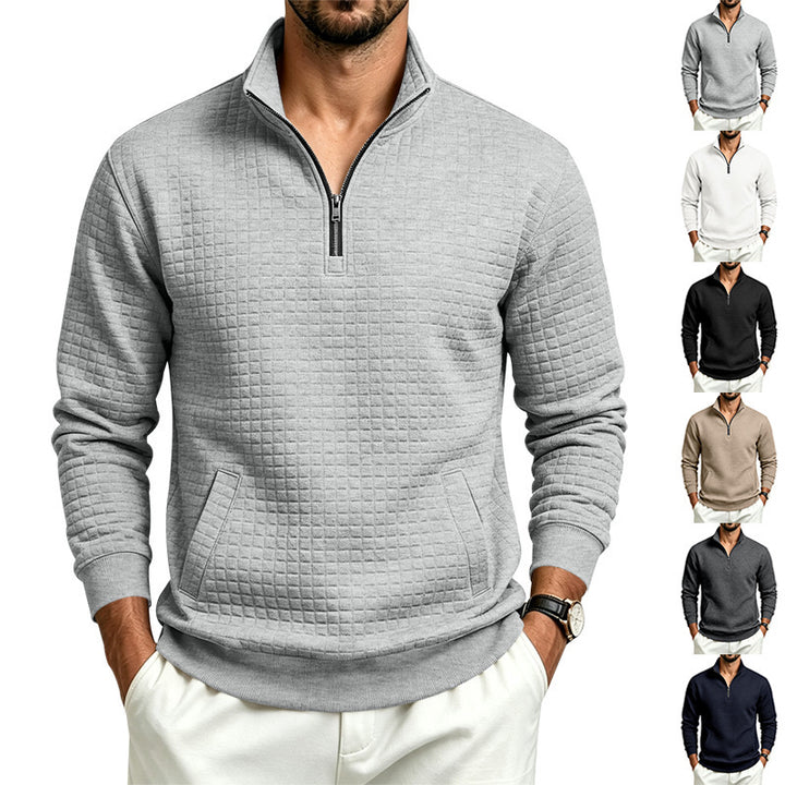 Herren Gesteppter Halbzip-Sweat mit Stehkragen und Kängurutasche Drune