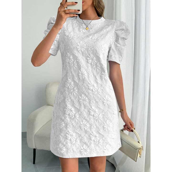 Damen Kurzarmkleid mit voluminiösen Ärmeln und floralen Stickereien Drune