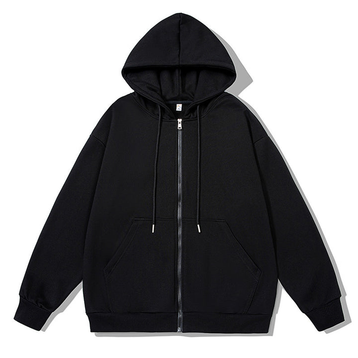 Unisex oversized Kapuzenjacke mit ausladendem Schulterschnitt, durchgehendem Reißverschluss und French-Terry Drune