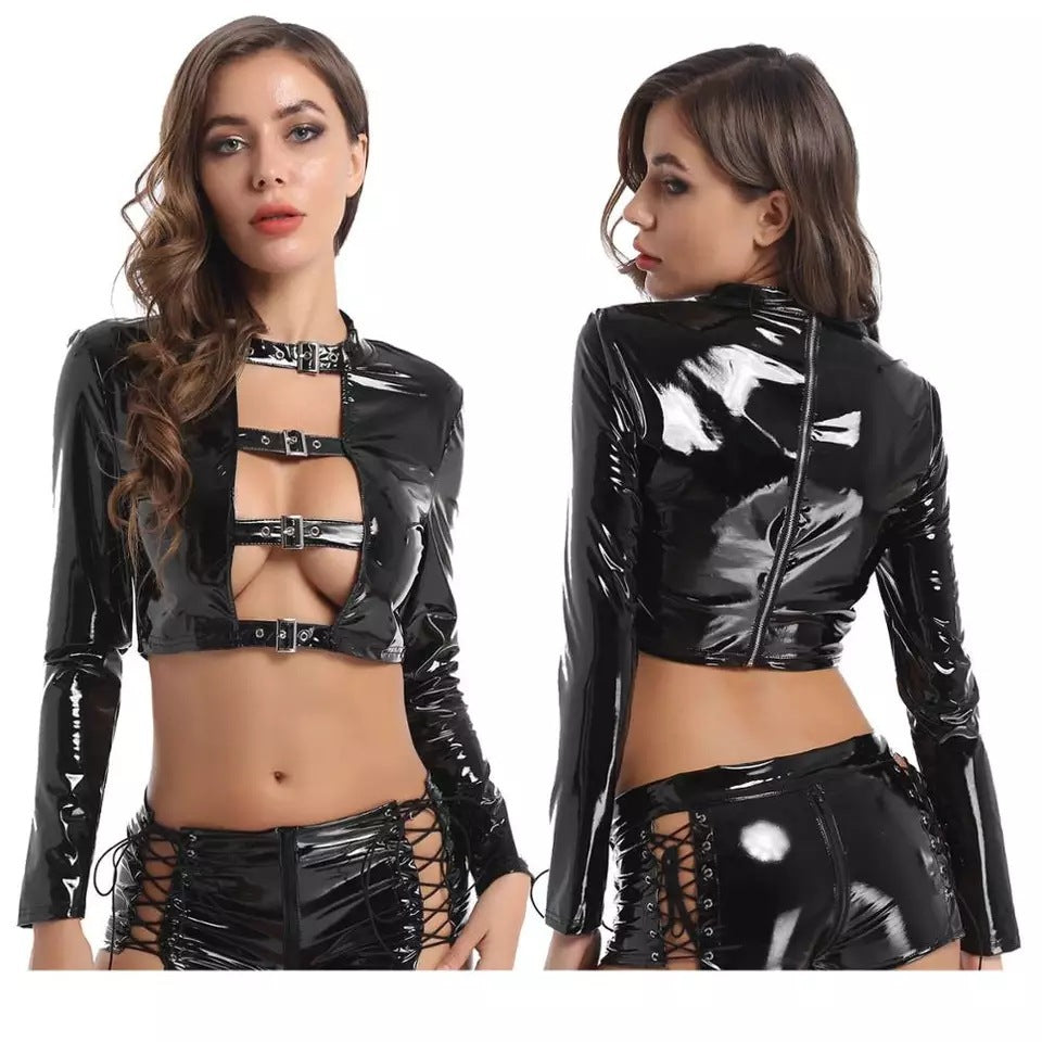 Frauen stilvolle kurze Latexjacke Drune