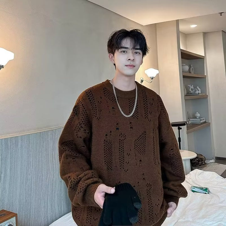 Herren lässiger Strickpullover mit einzigartigen Lochmustern Drune