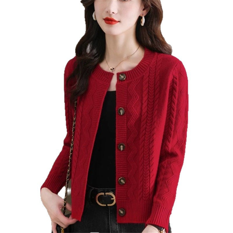 Damen kuschelige Strickjacke mit dekorativen Knopfdetails Drune