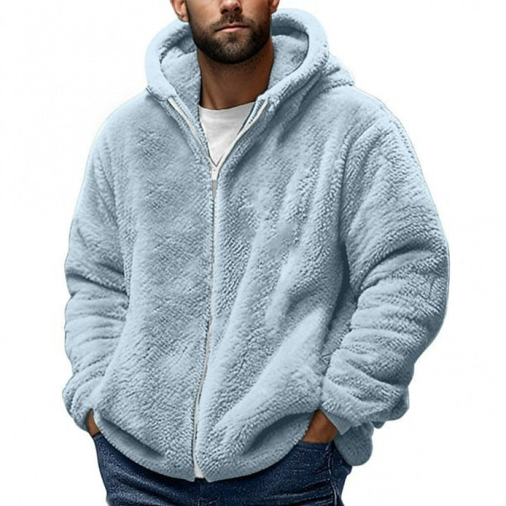 Herren Kuschelige Teddy-Fleece-Kapuzenjacke mit Reißverschluss und Oversize-Passform Drune
