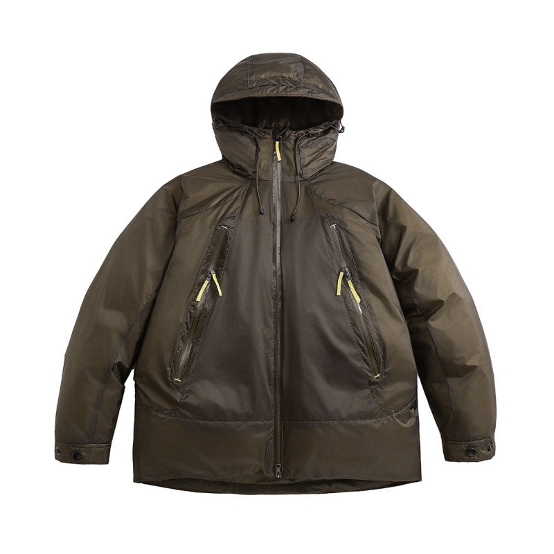 Unisex Oversize wattierte Kapuzenjacke mit schrägen Reißverschlusstaschen und verstellbarem Saum Drune