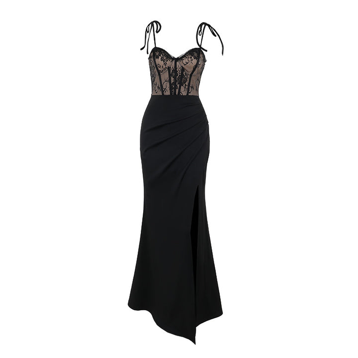 Damen Abendkleid mit Spitzenoberteil und elegantem Schlitz Drune