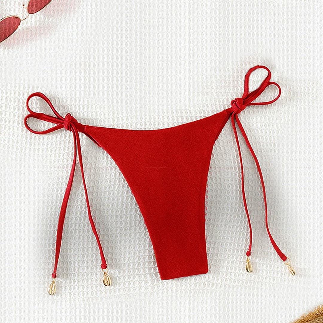 Damen High-Waist Bikinihose mit verstellbaren Bindebändern Drune