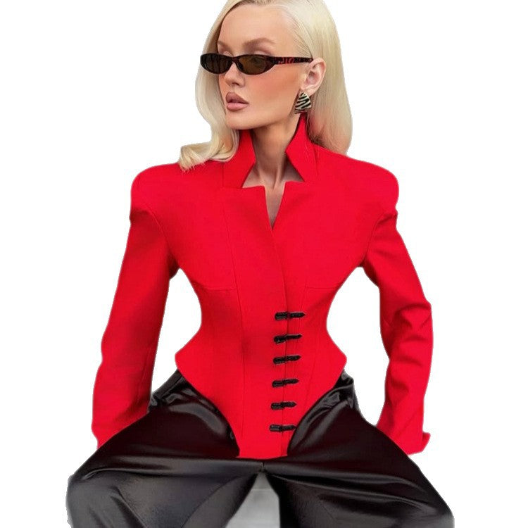 Damen Taillierter Stehkragen-Blazer mit Korsett-Tailierung Drune