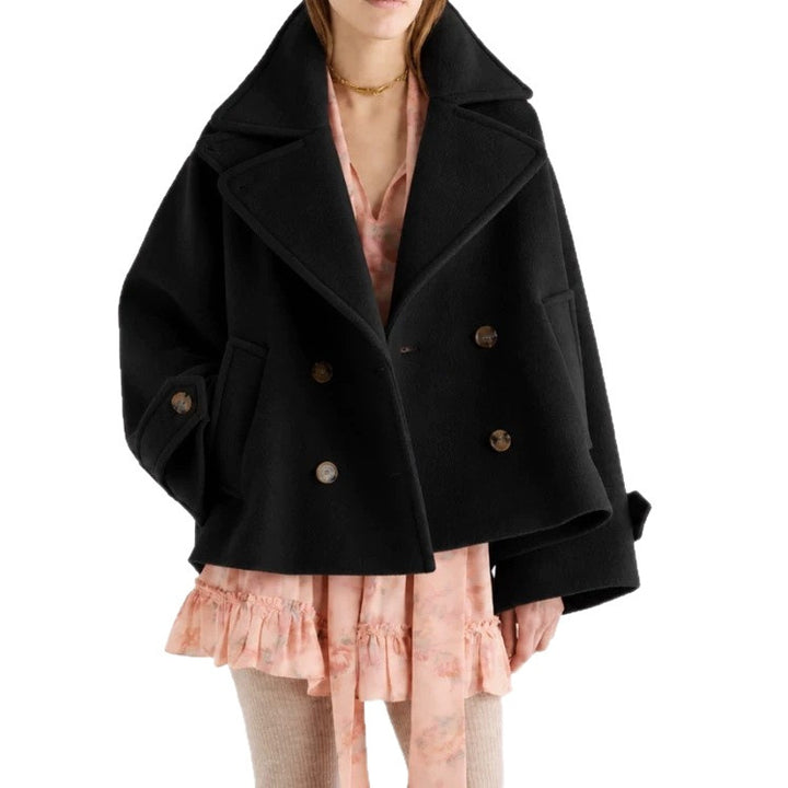 Damen Kurz geschnittener Oversize Peacoat aus Wollmix mit breitem Revers Drune