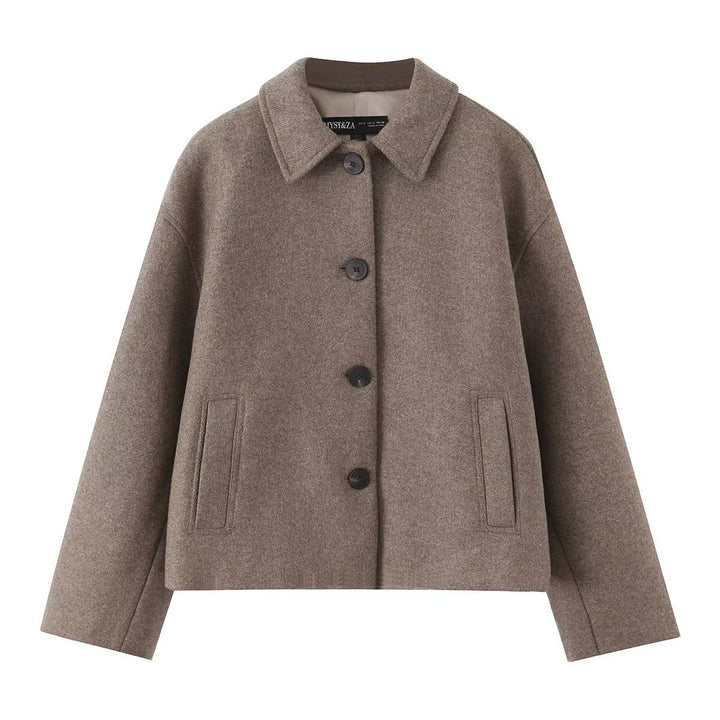 Damen nan kurzgeschnittene Blousonjacke aus Wollmix mit Hemdkragen und Leistentaschen Drune