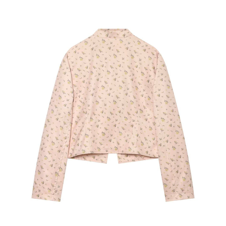 Damen Kurz geschnittene Satin-Militärjacke mit dekorativen Froschverschlüssen und Blumenprint Drune