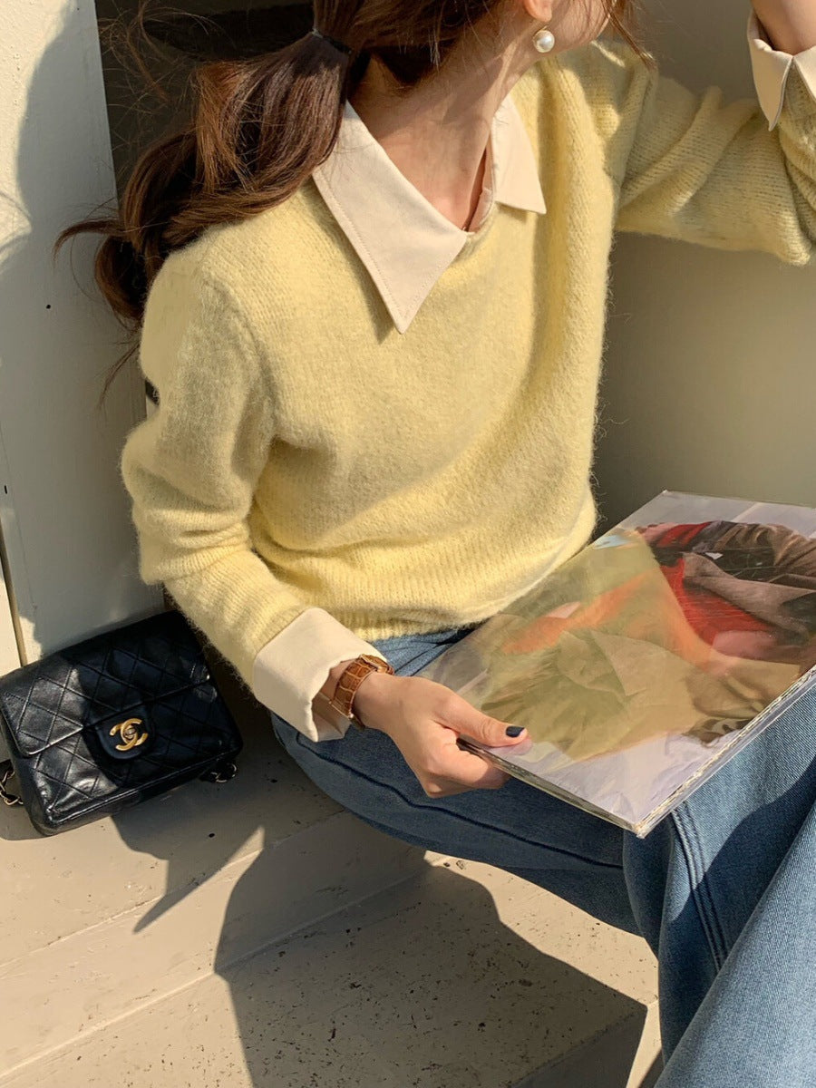 Damen lässiger Pullover mit Blaubestand und modernen Kragen Drune