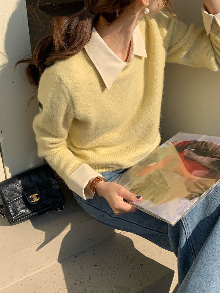Damen lässiger Pullover mit Blaubestand und modernen Kragen Drune