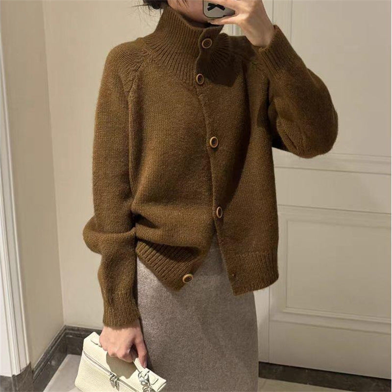 Damen kuscheliger Hochkragen-Cardigan mit Knopfdetails Drune