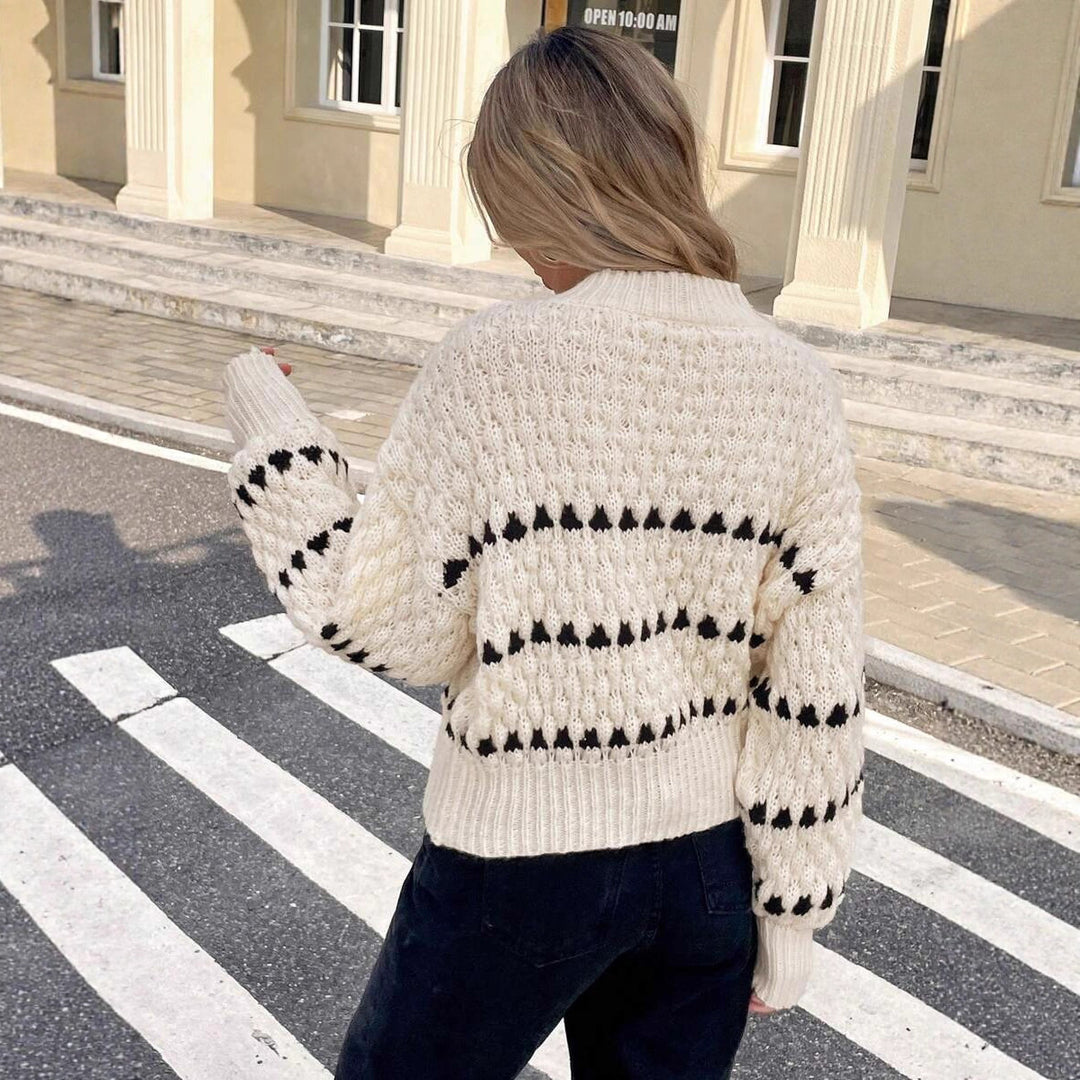 Damen Strickpullover mit strukturiertem Muster und hohem Kragen Drune