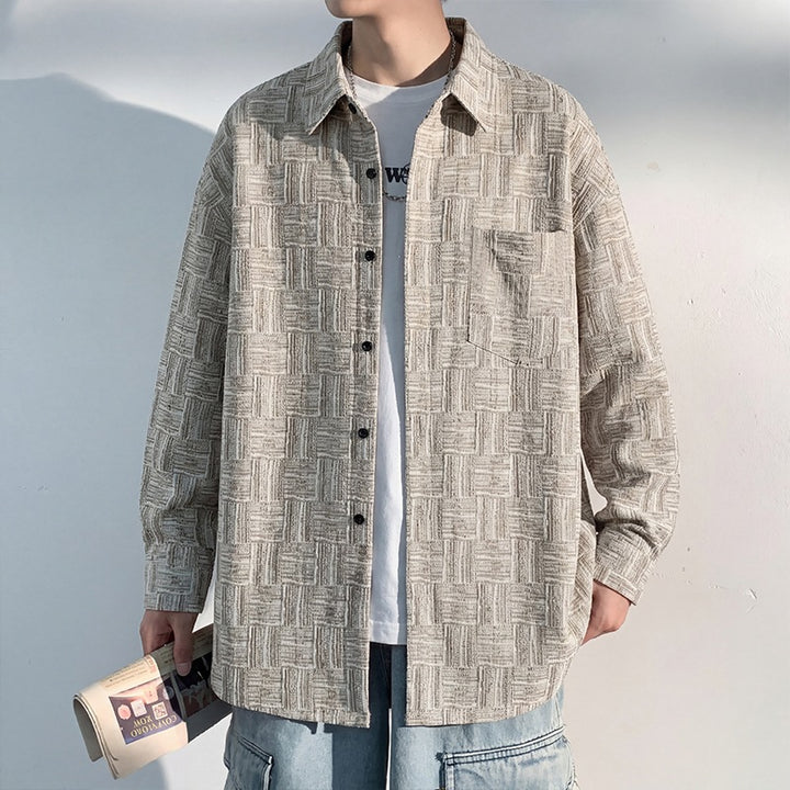 Herren Overshirt-Jacke aus strukturierter Baumwollmischung mit Karomuster-Relief Drune